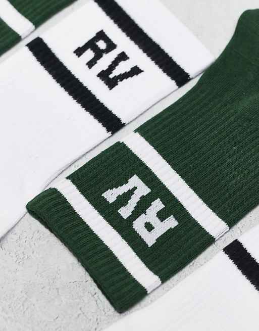 Men Reclaimed Vintage 2 pack sports socks with stripe in white and green