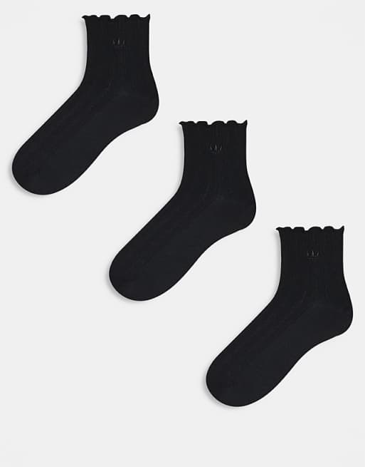 Men adidas Originals ruffle 3 pack quarter socks in white