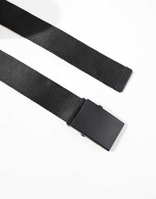 Asos Design Webbing Belt With Matte Black Buckle In Black