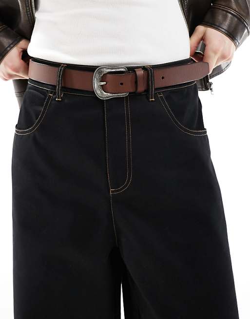 Hollister Thrifted Western-inspired Belt In Antique Brown