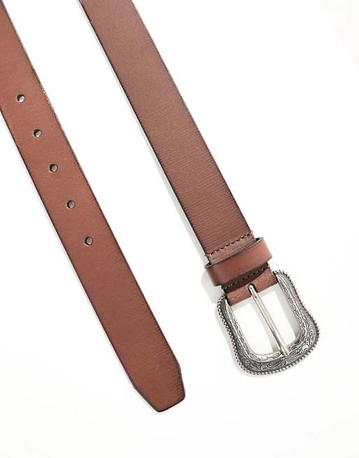 Hollister Thrifted Western-inspired Belt In Antique Brown