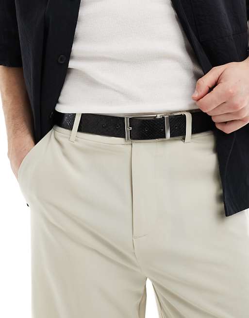 Asos Design Dressy Reversible Belt With Plain Black And Lizard Pattern In Black Faux Leather