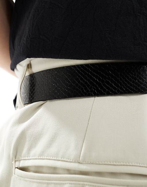 Asos Design Dressy Reversible Belt With Plain Black And Lizard Pattern In Black Faux Leather