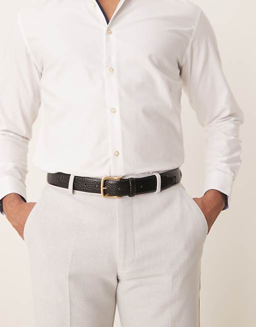 Asos Design Dressy Belt With Mock Alligator Pattern In Black Faux Leather