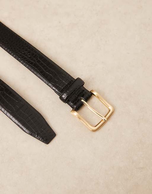 Asos Design Dressy Belt With Mock Alligator Pattern In Black Faux Leather
