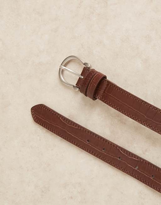 Asos Design Dressy Belt With Mock Croc Pattern In Brown Faux Leather