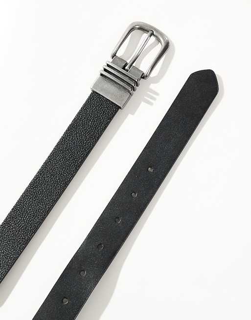 Asos Design Triple Metal Keeper Belt In Pebble Black Faux Leather
