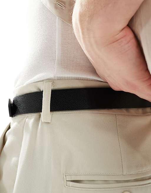 Asos Design Triple Metal Keeper Belt In Pebble Black Faux Leather