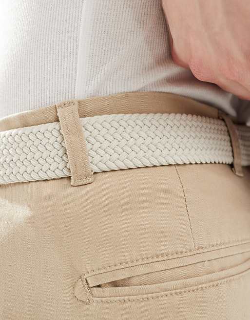 Asos Design Elasticized Woven Belt In Ecru Fabric