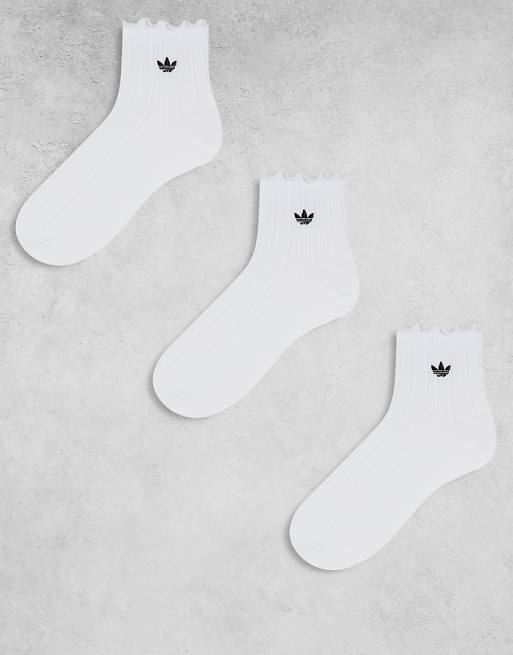 Men adidas Originals ruffle 3 pack quarter socks in white