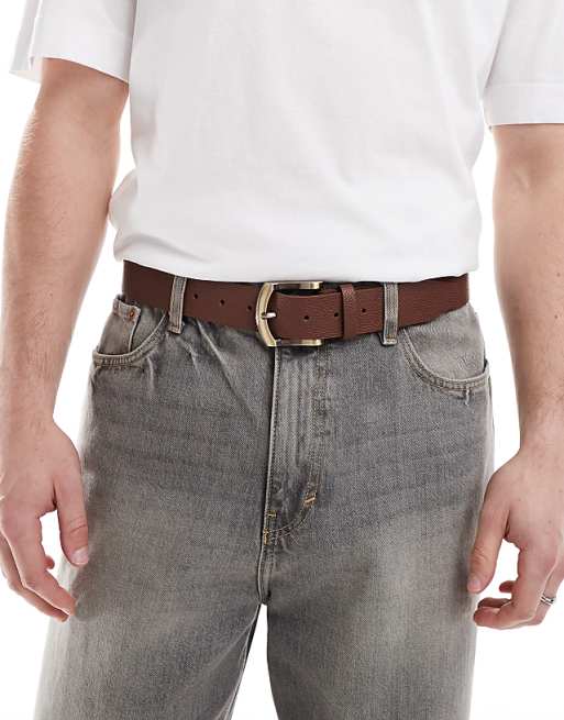Asos Design Pebbled Smart Belt In Brown