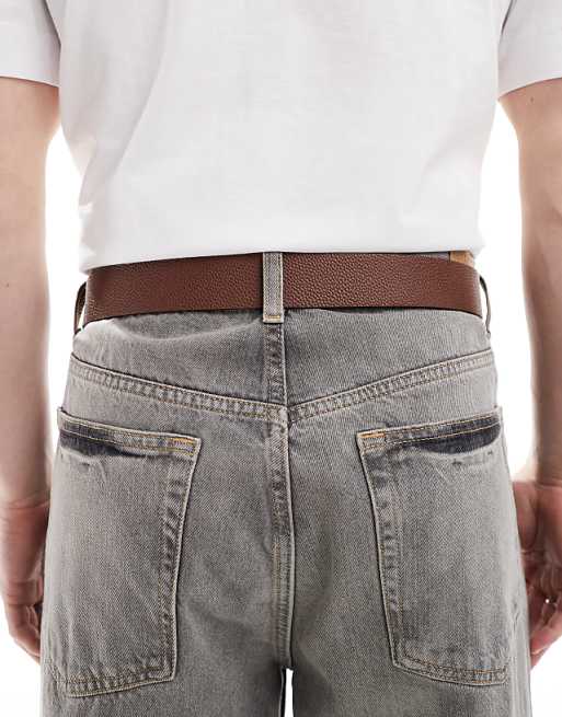 Asos Design Pebbled Smart Belt In Brown