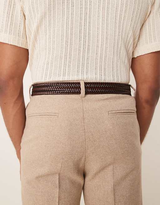 Asos Design Elasticized Woven Belt In Black And Brown Faux Leather