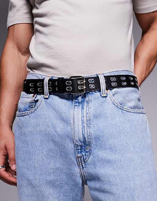 Asos Design Oval Eyelet Belt In Black