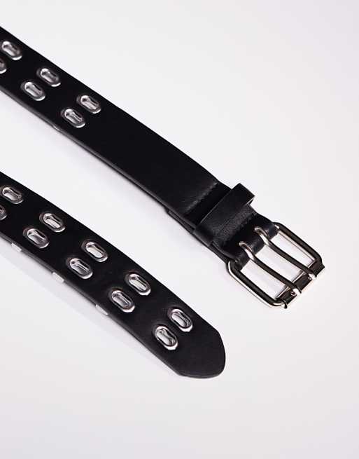 Asos Design Oval Eyelet Belt In Black