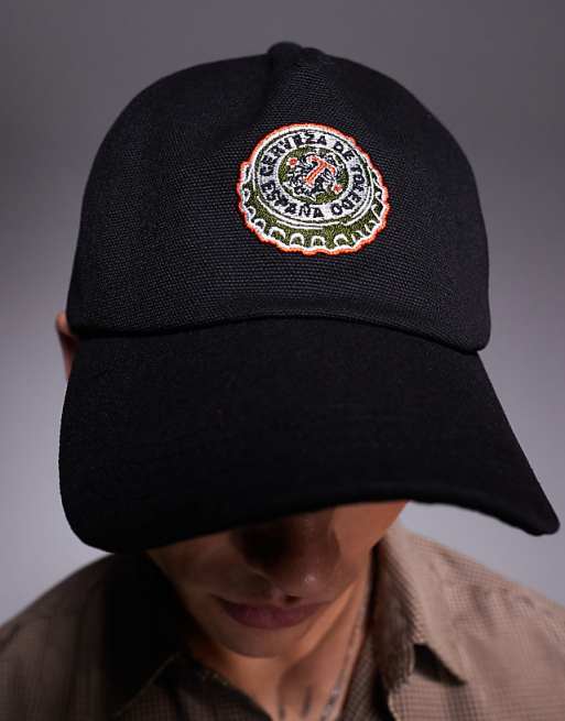 Asos Design Beer Graphic Cap In Black