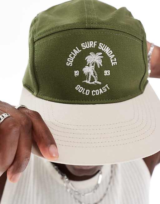 Asos Design Palm Graphic Cap In Khaki Green And Ecru