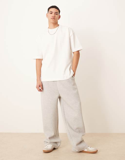 Trousers Asos Design Wide Leg Heavyweight Scuba In Gray Heather