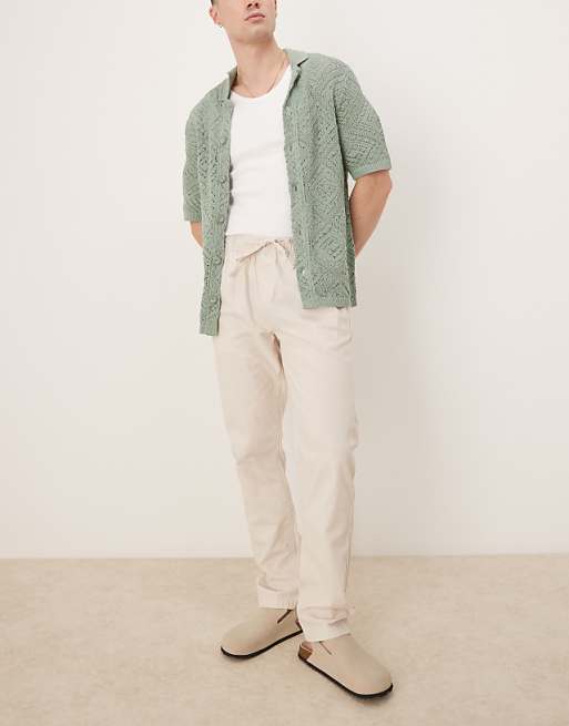 Chino Asos Design Slim Linen Blend Pants In Stone
