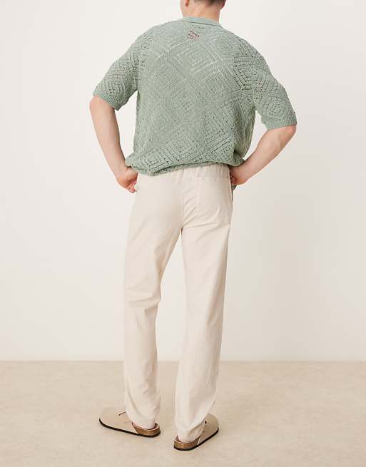 Chino Asos Design Slim Linen Blend Pants In Stone