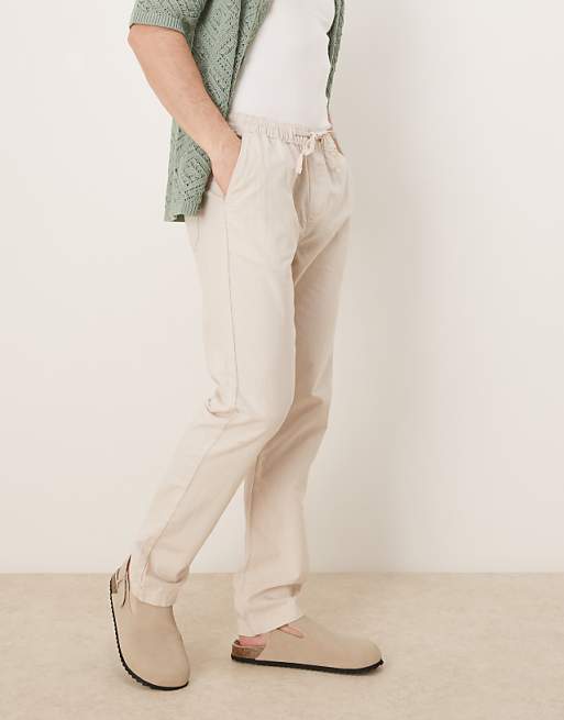 Chino Asos Design Slim Linen Blend Pants In Stone