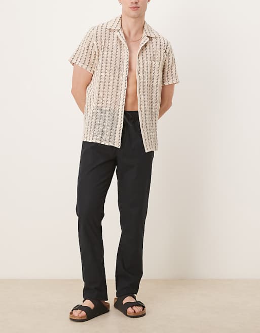 Chino Asos Design Slim Linen Blend Pants In Black