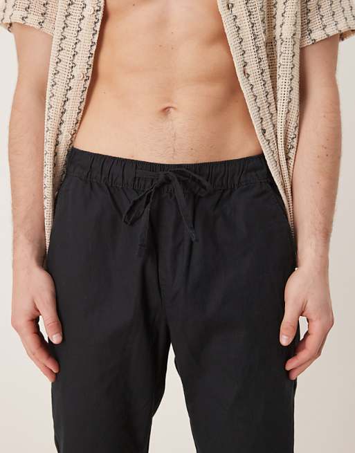 Chino Asos Design Slim Linen Blend Pants In Black