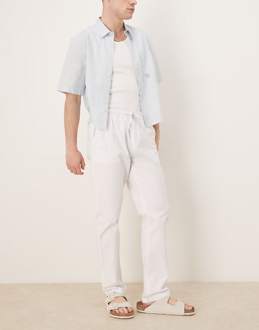 Chino Asos Design Slim Linen Blend Pants In White