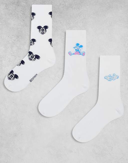 Men ASOS DESIGN Disney Mickey Mouse 3-pack socks in multi