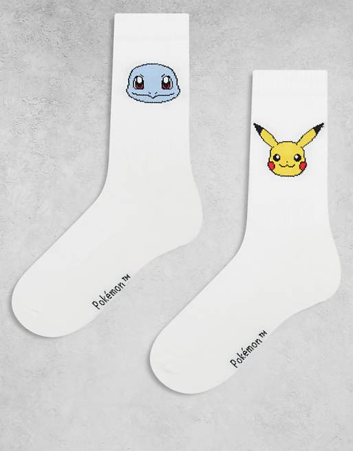 Men ASOS DESIGN 2 pack Pokemon character graphic socks in ecru