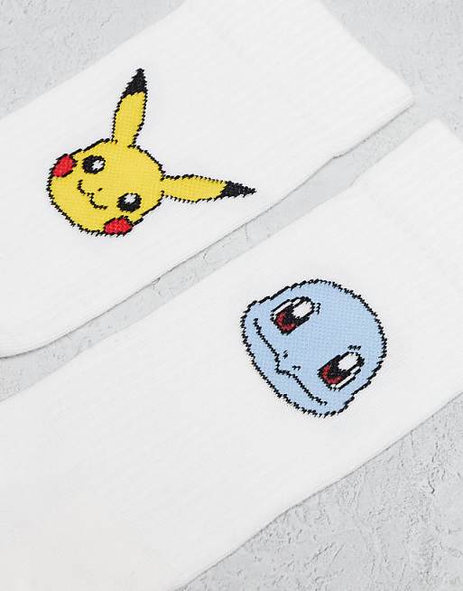 Men ASOS DESIGN 2 pack Pokemon character graphic socks in ecru