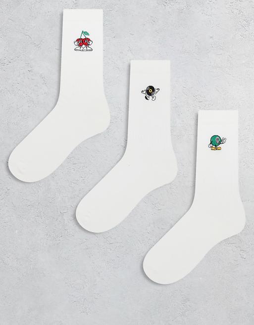 Men ASOS DESIGN 3 pack socks with characters graphics in white