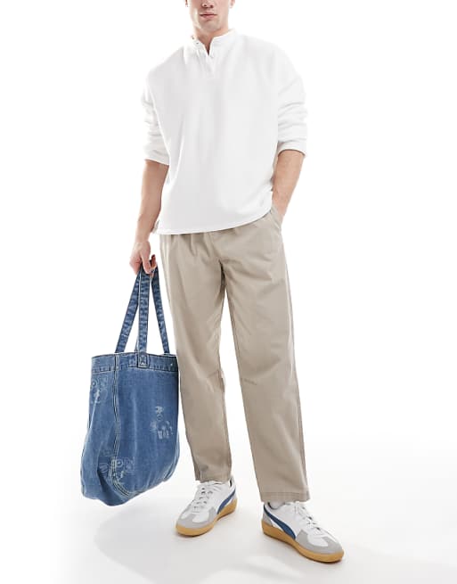Chino Pull&bear Straight Leg Pants In Beige