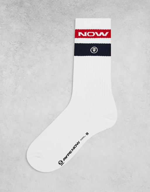 Men AAPE By A Bathing Ape Logo Stripe Socks In White