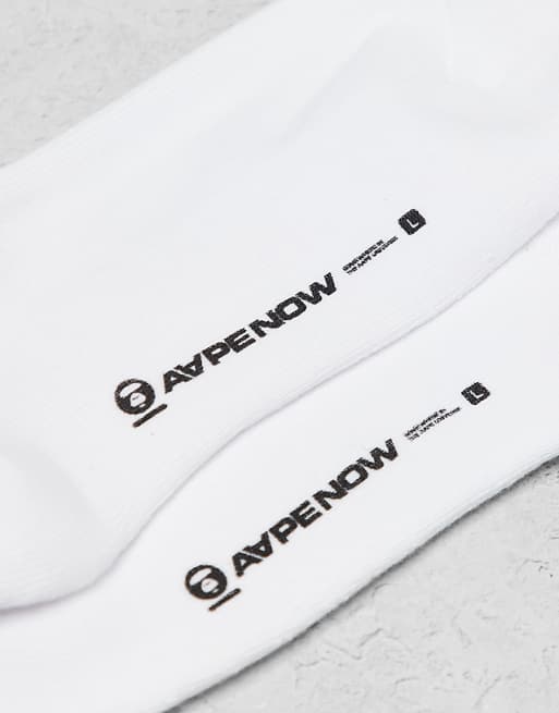 Men AAPE By A Bathing Ape Logo Stripe Socks In White
