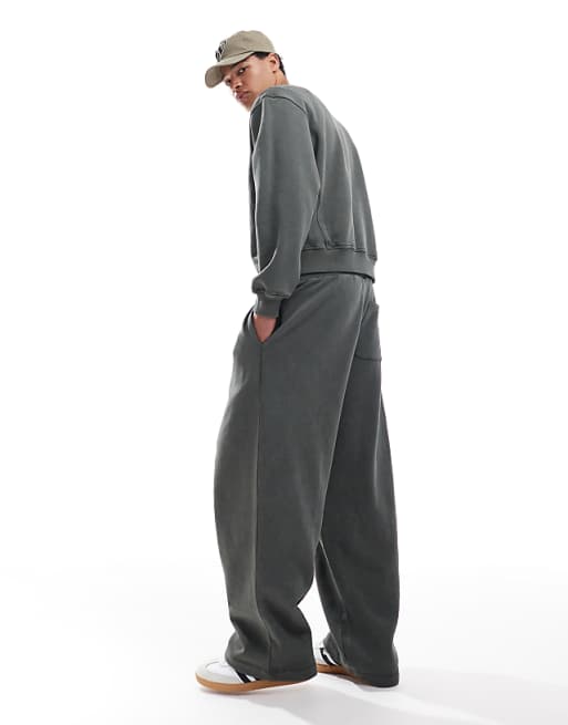Trousers Asos Design Heavyweight In Washed Khaki Green - Part Of A Set