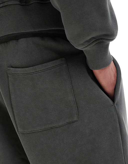Trousers Asos Design Heavyweight In Washed Khaki Green - Part Of A Set
