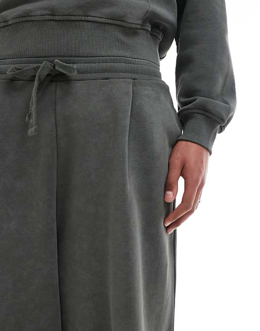 Trousers Asos Design Heavyweight In Washed Khaki Green - Part Of A Set
