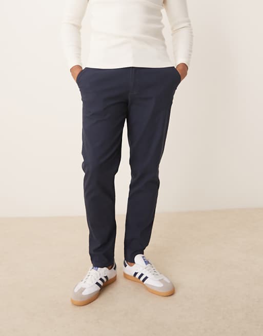 Asos Design Tapered Fit Chinos In Navy