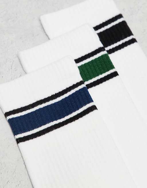 Men Bershka 3 pack striped socks in white