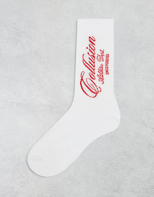 Men COLLUSION white socks with red print