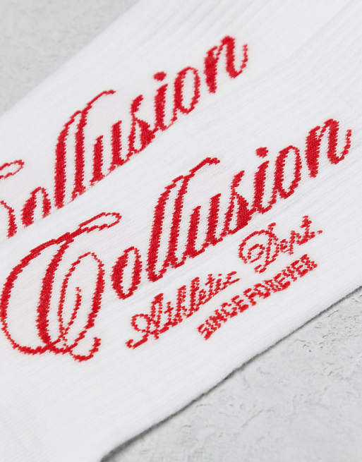 Men COLLUSION white socks with red print