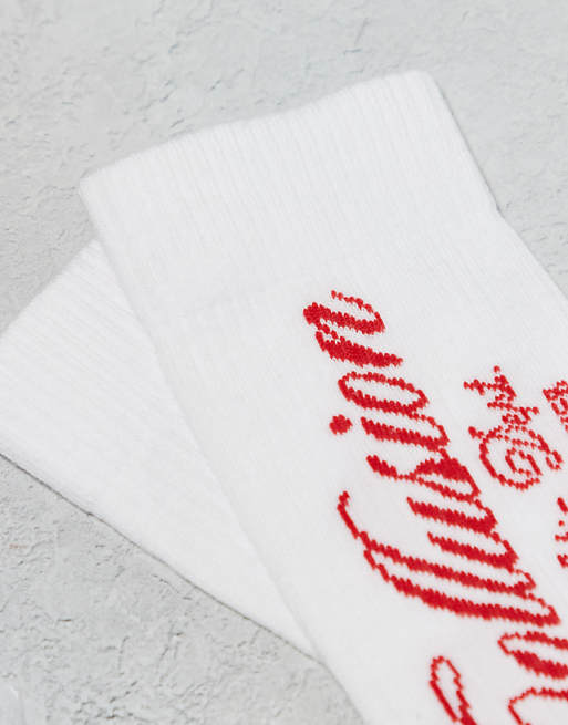 Men COLLUSION white socks with red print