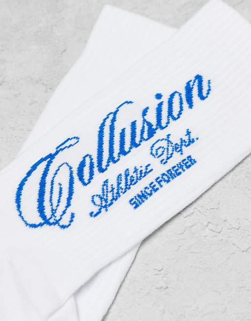 Men COLLUSION socks in white with blue print