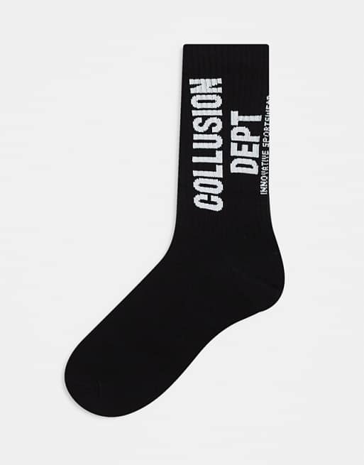 Men COLLUSION socks in black with white print