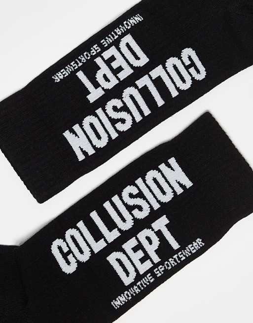 Men COLLUSION socks in black with white print