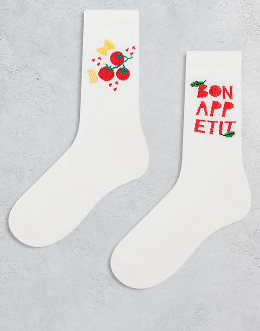 Men ASOS DESIGN 2 pack socks with food graphic on white