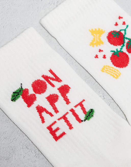 Men ASOS DESIGN 2 pack socks with food graphic on white