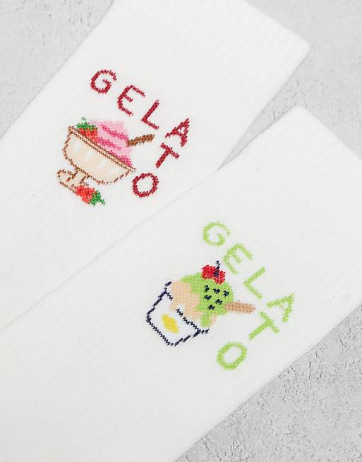 Men ASOS DESIGN 2-pack socks with ice cream graphic in white
