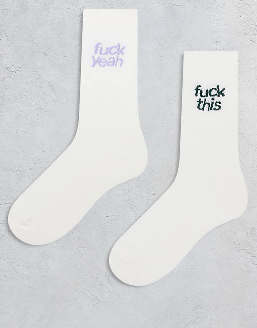 Men ASOS DESIGN 2 pack fuck socks in ecru